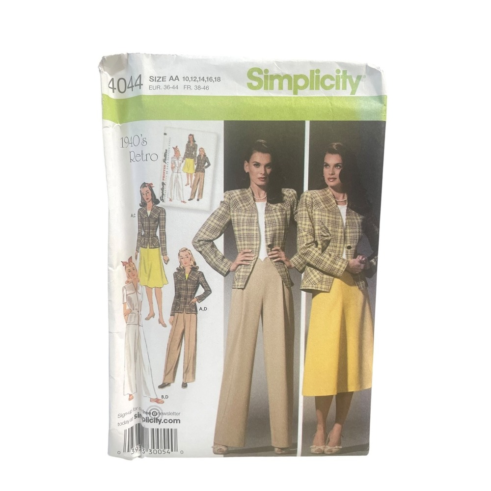 Simplicity Sewing Pattern Women 10-18 4044 1940s Retro Jacket Skirt Pants